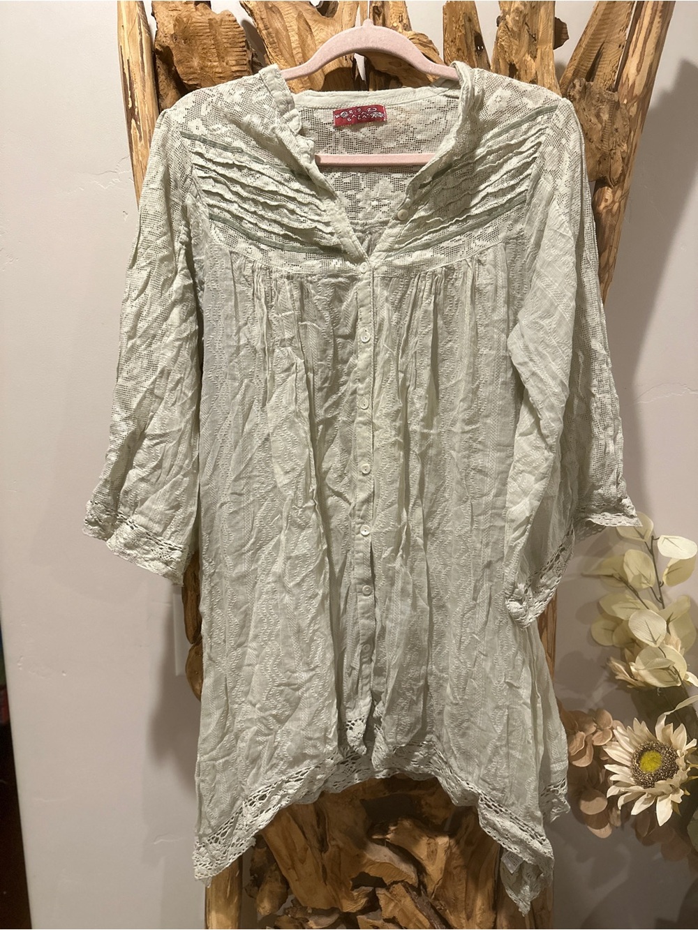Light Gray Button-Front Women's Tunic Top